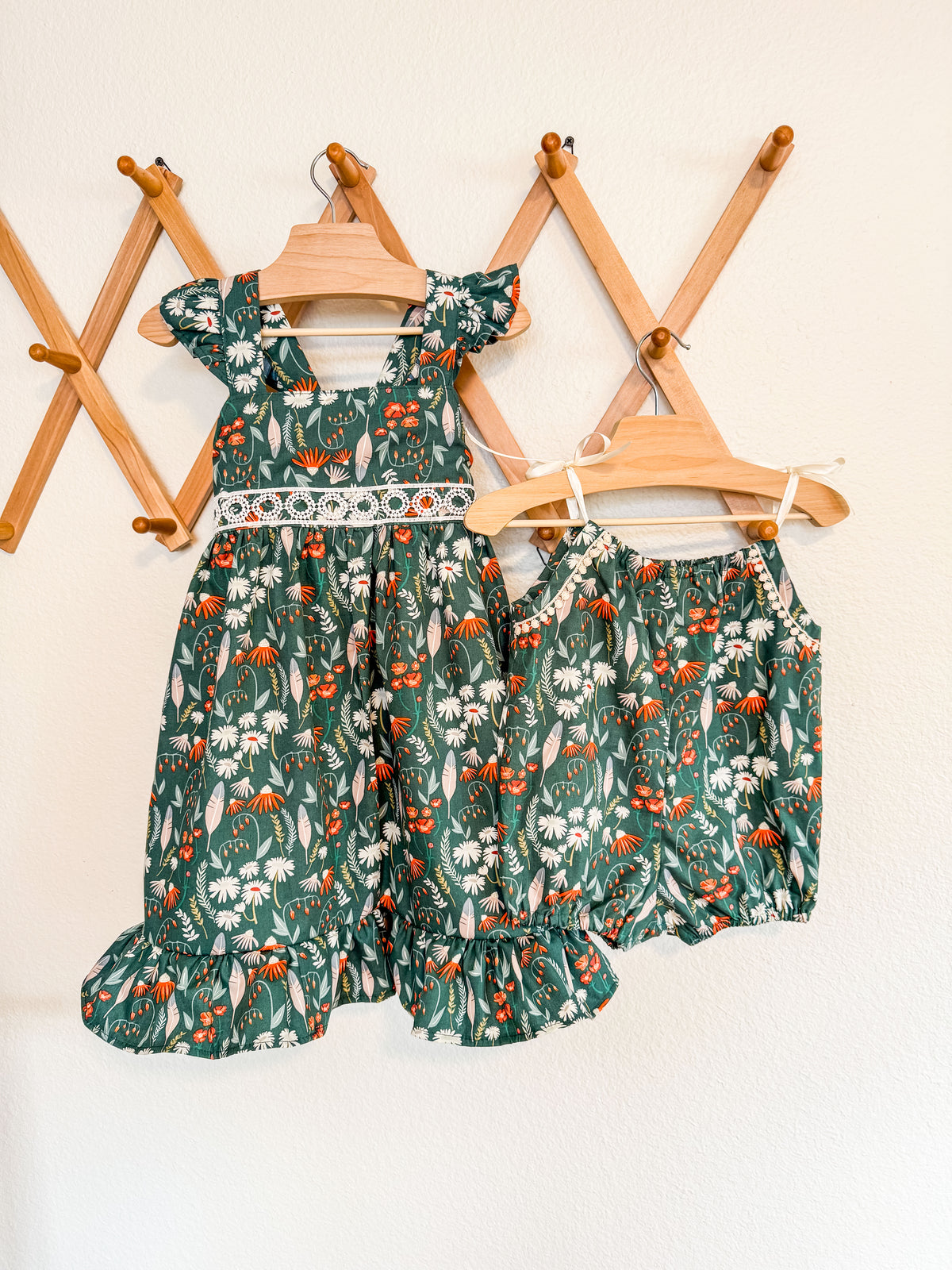 Prairie Flower Baby Romper: Green
