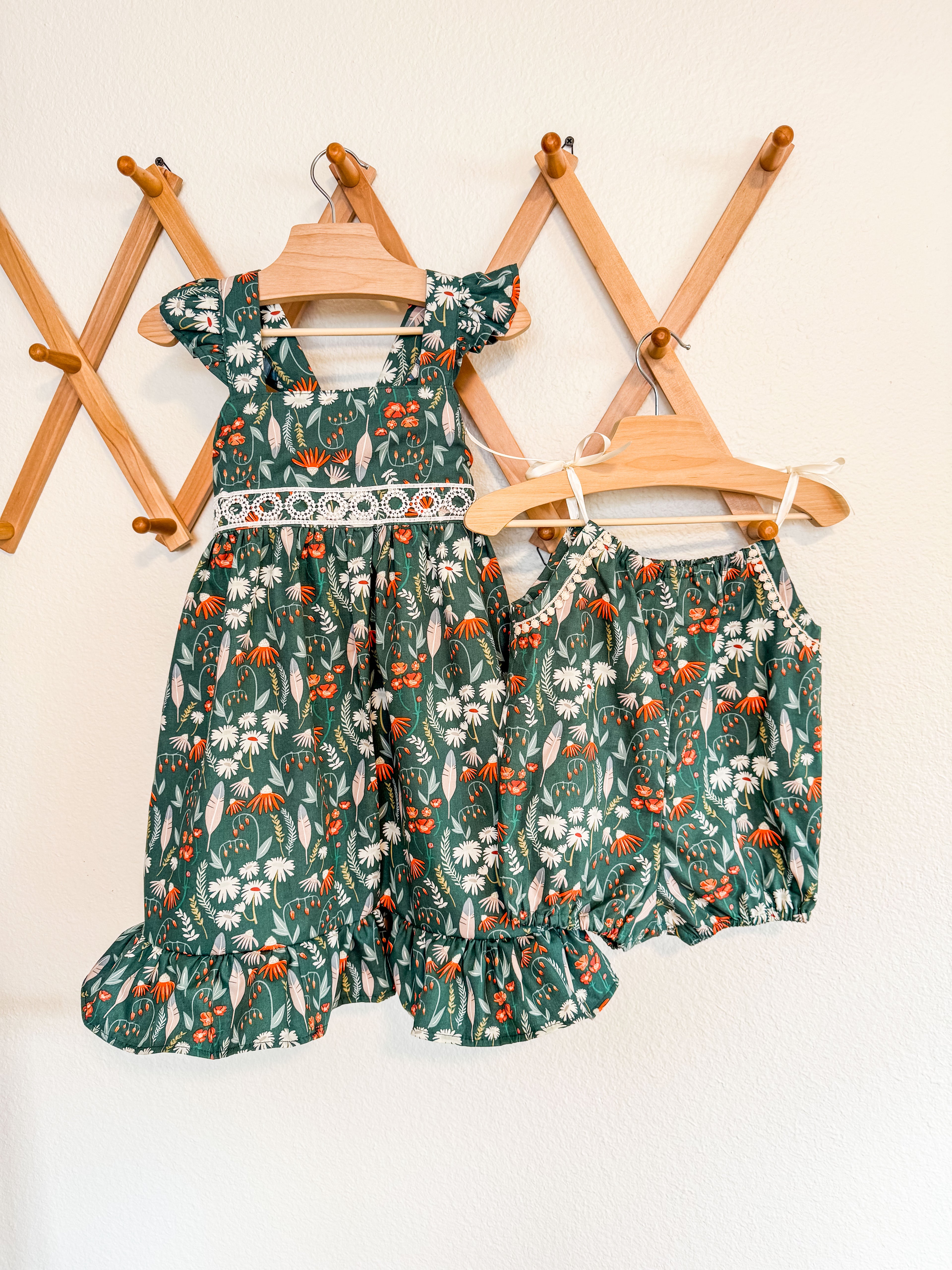 Green Toddler Feathers & Floral Dress