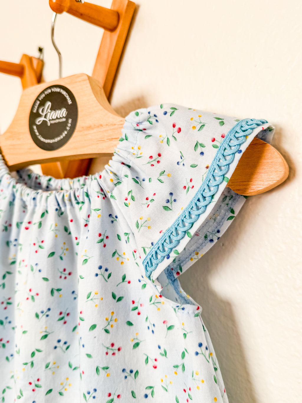 Baby Blue Summer Dress: Flutter Sleeve with Trim Detail, Headband
