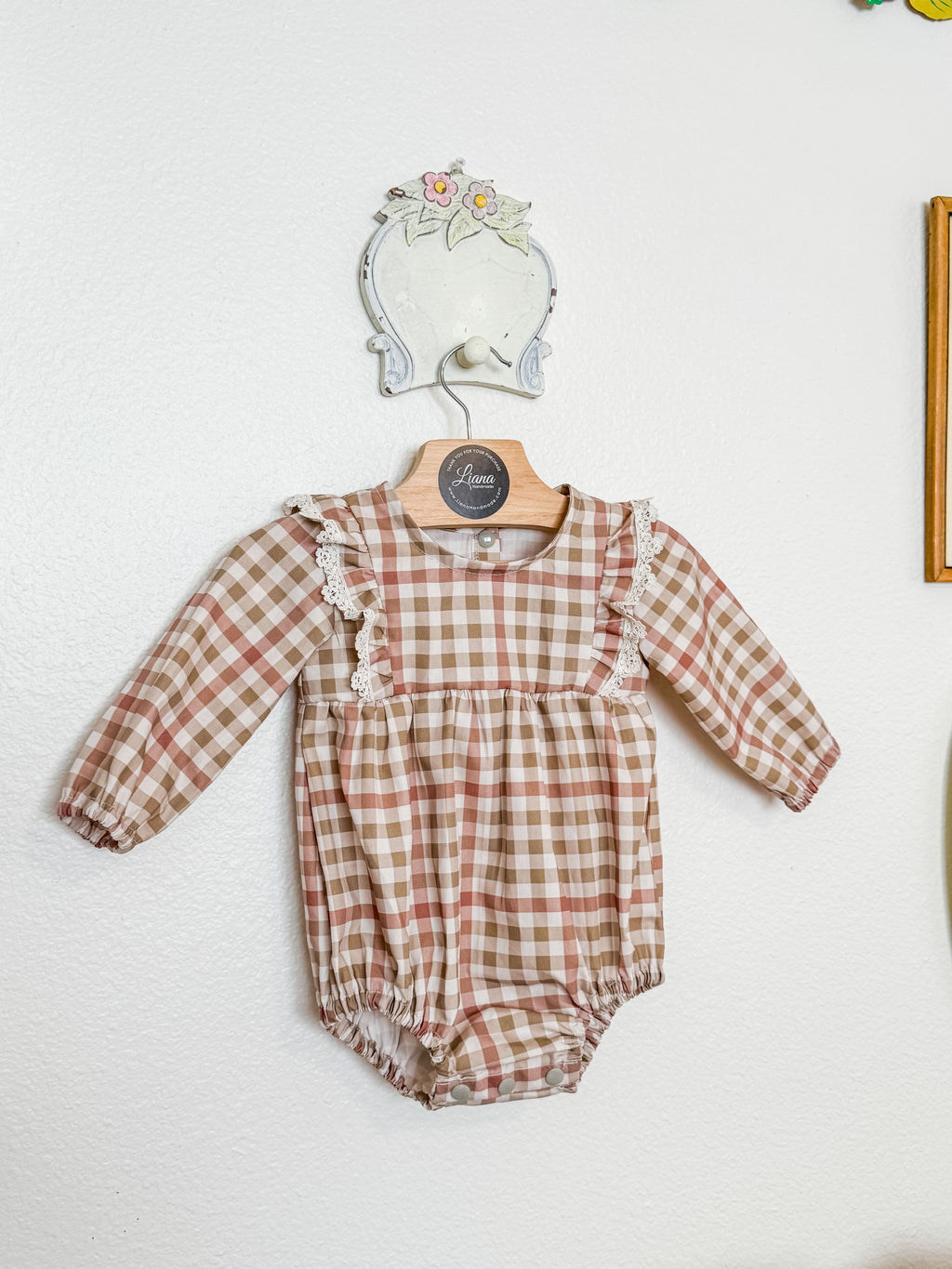 Fall Romper: Long Sleeve Plaid Romper, Ruffles, Toddler, Baby