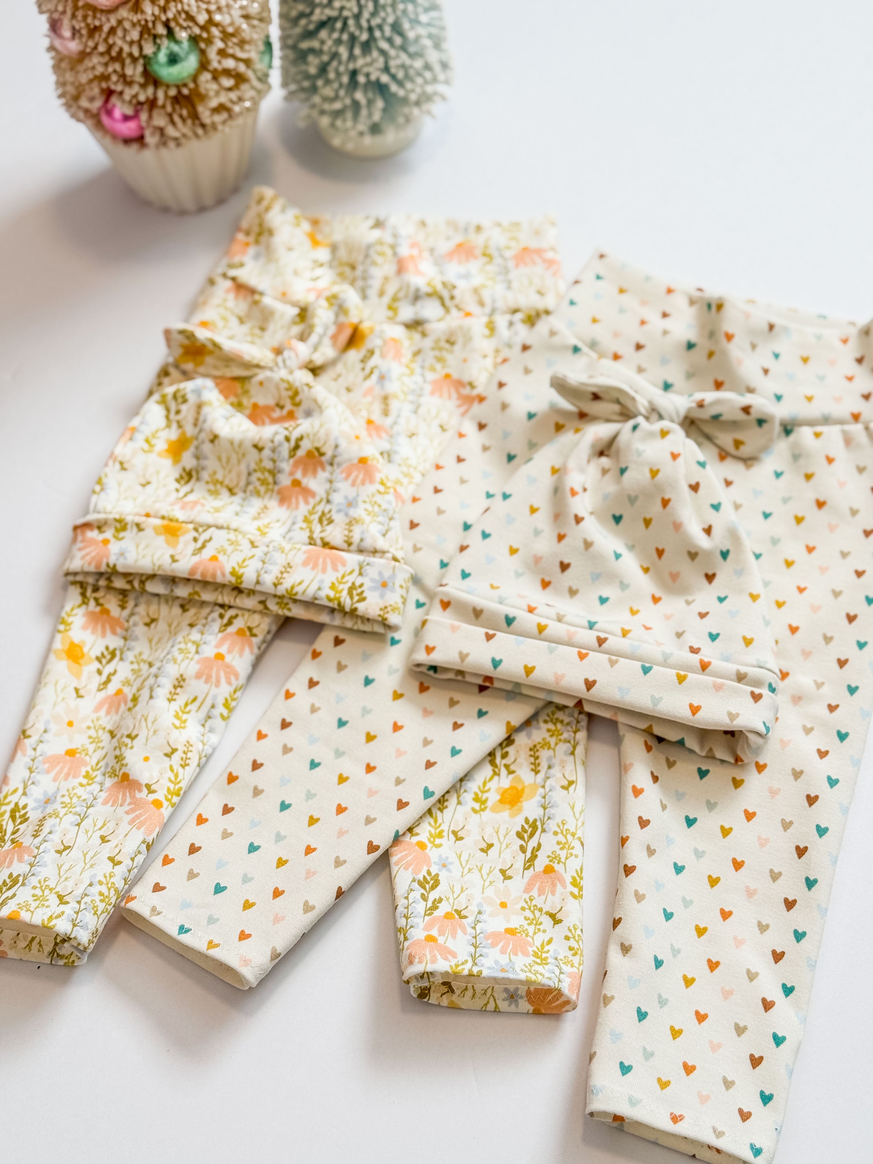 Baby Girl Legging Set:  Hearts or Floral Hat & Pants gift