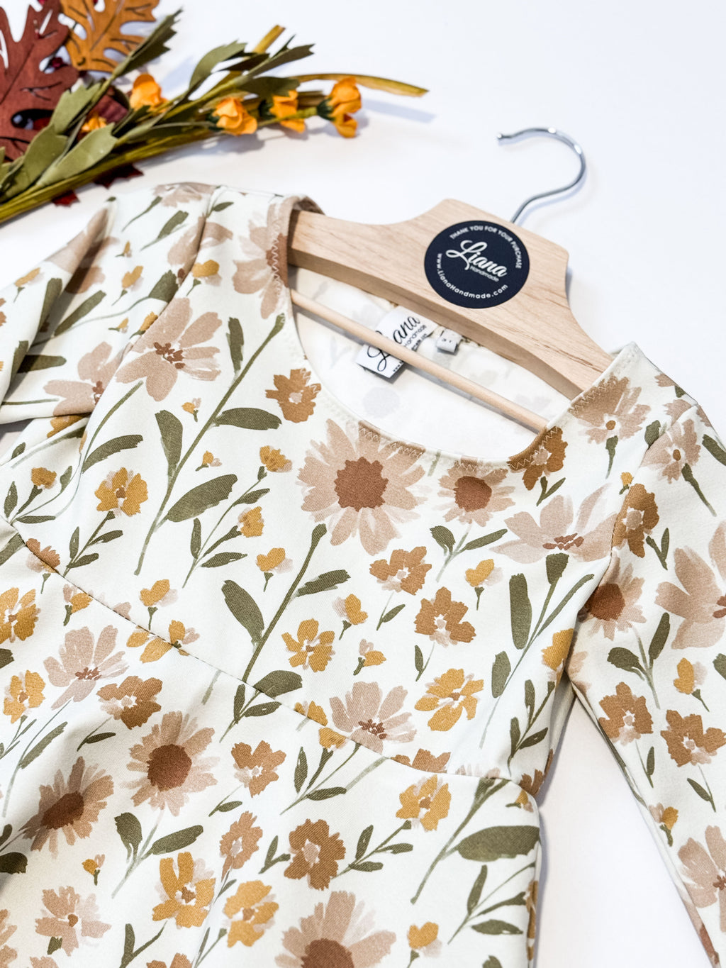 Wild Flower Knit Toddler Dress: Neutral Floral Twirl Dress