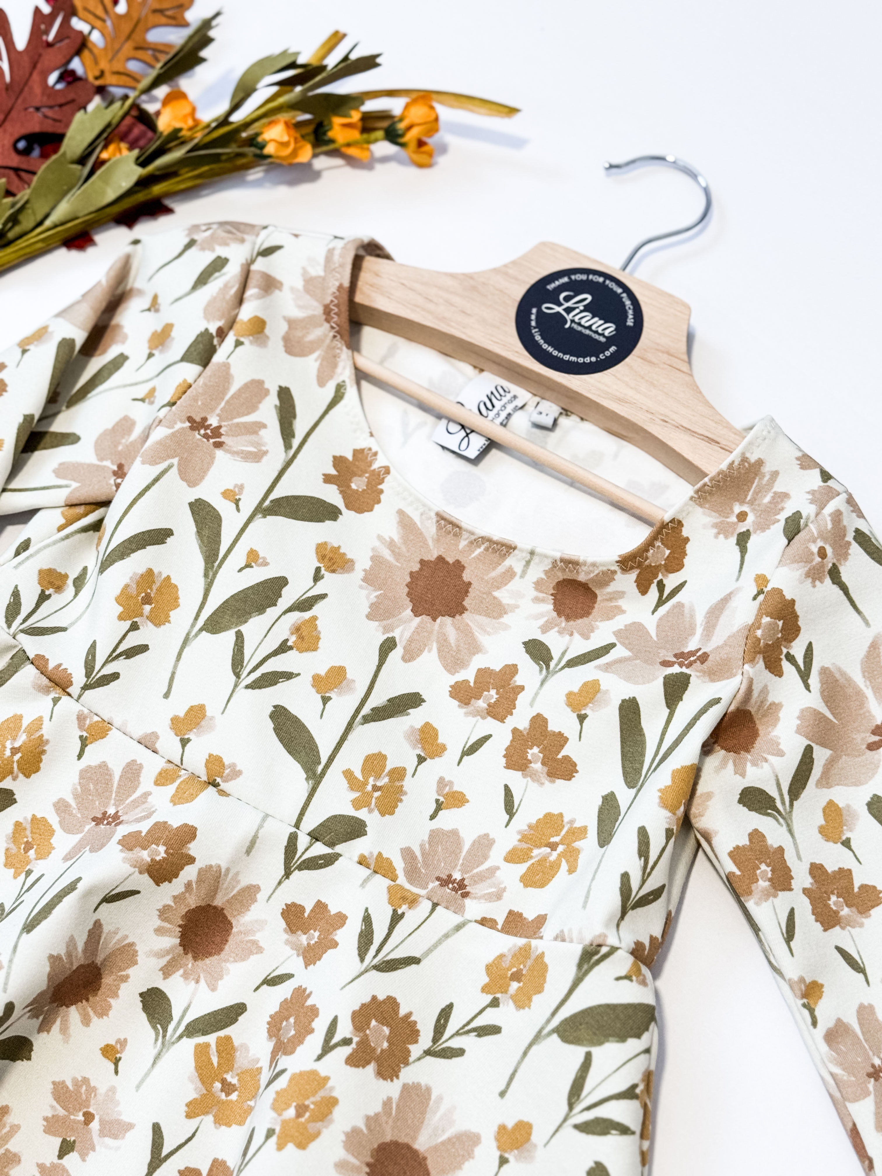 Wild Flower Knit Toddler Dress: Neutral Floral Twirl Dress