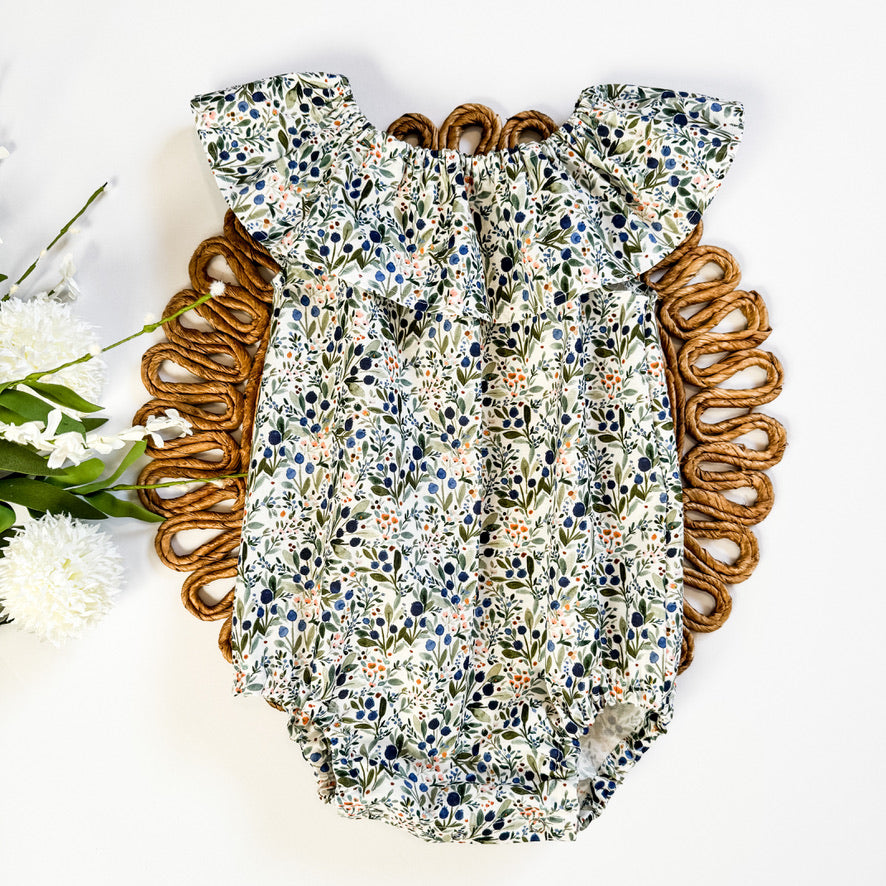 Blueberry Fruit Ruffle Neck Romper