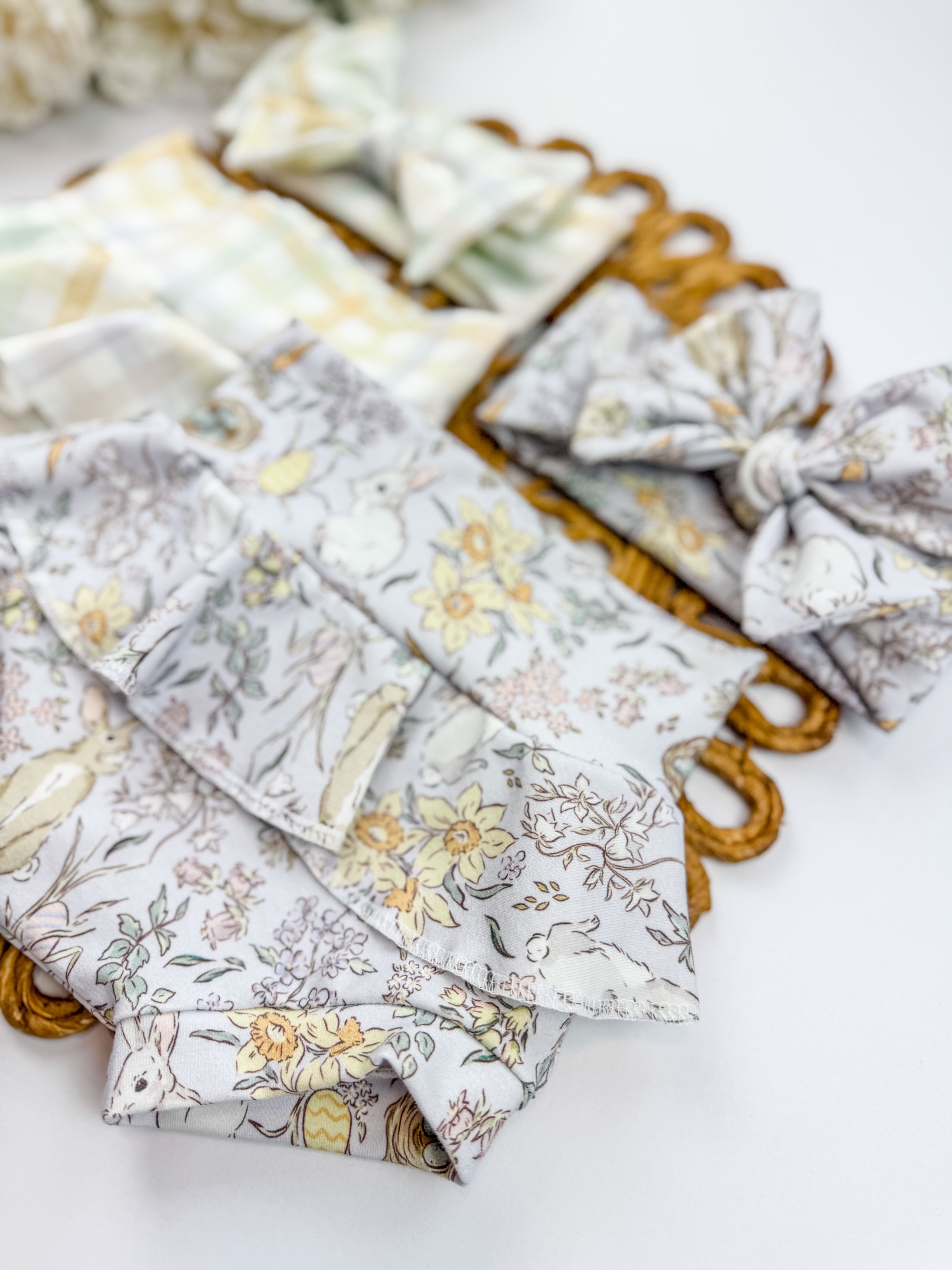 Spring Bummie with Headband: Assorted Prints, Bunny or Plaid