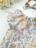 Bunny Print Baby Dress: Ruffle Neckline, Lilac Floral