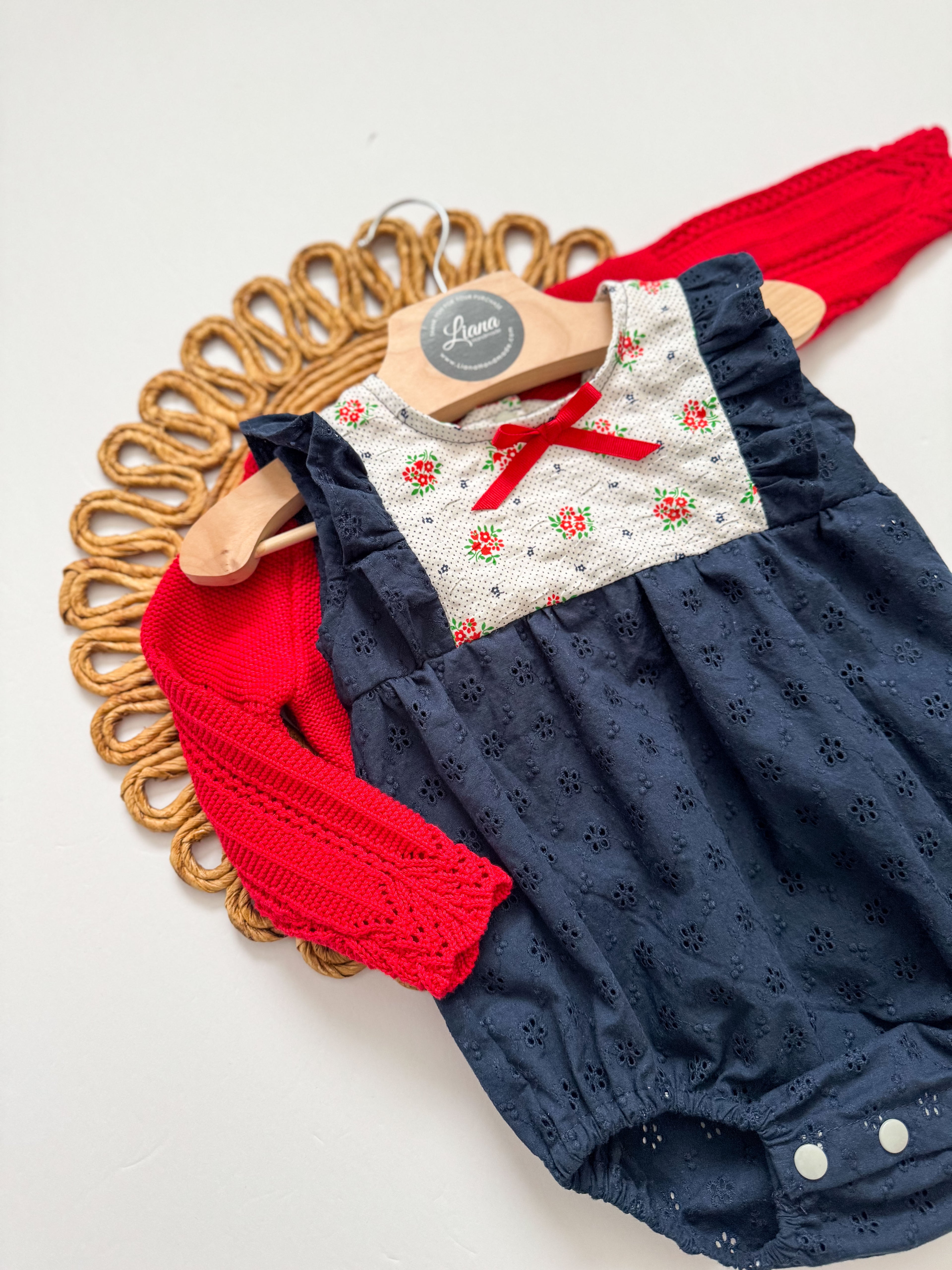 Summer Romper: Sleeveless Navy Eyelet Romper, Ruffles, Toddler, Baby