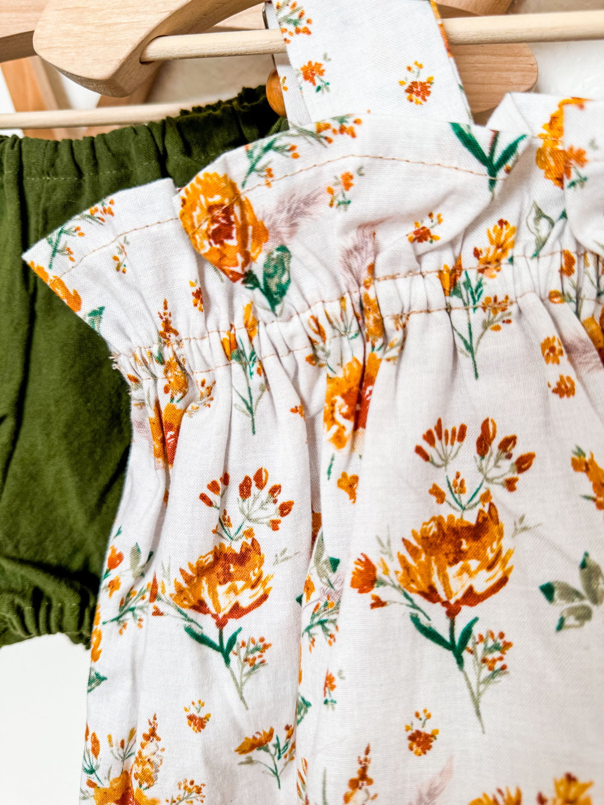 Toddler Girl Top and Bloomers Sets: Rust Floral or Yellow Prairie Adjustable Straps