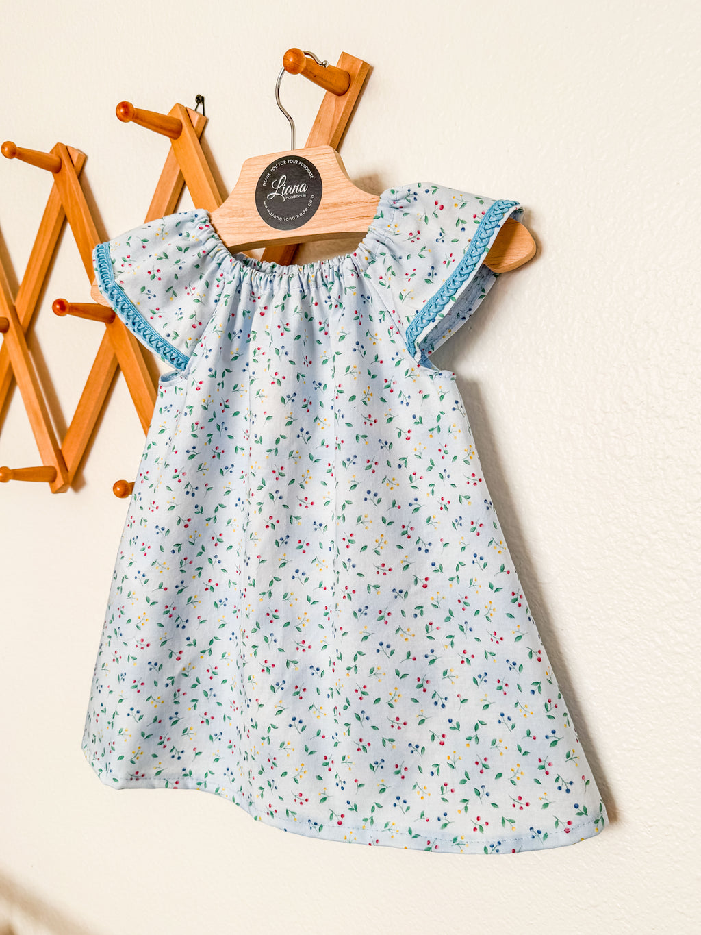 Baby Blue Summer Dress: Flutter Sleeve with Trim Detail, Headband