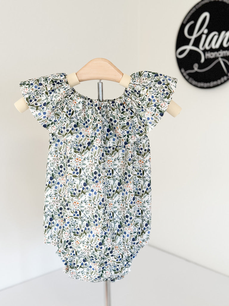 Blueberry Fruit Ruffle Neck Romper