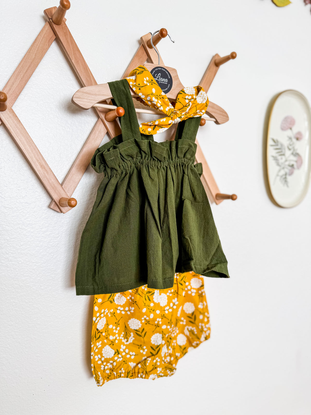 Toddler Girl Top and Bloomers Sets: Rust Floral or Yellow Prairie Adjustable Straps