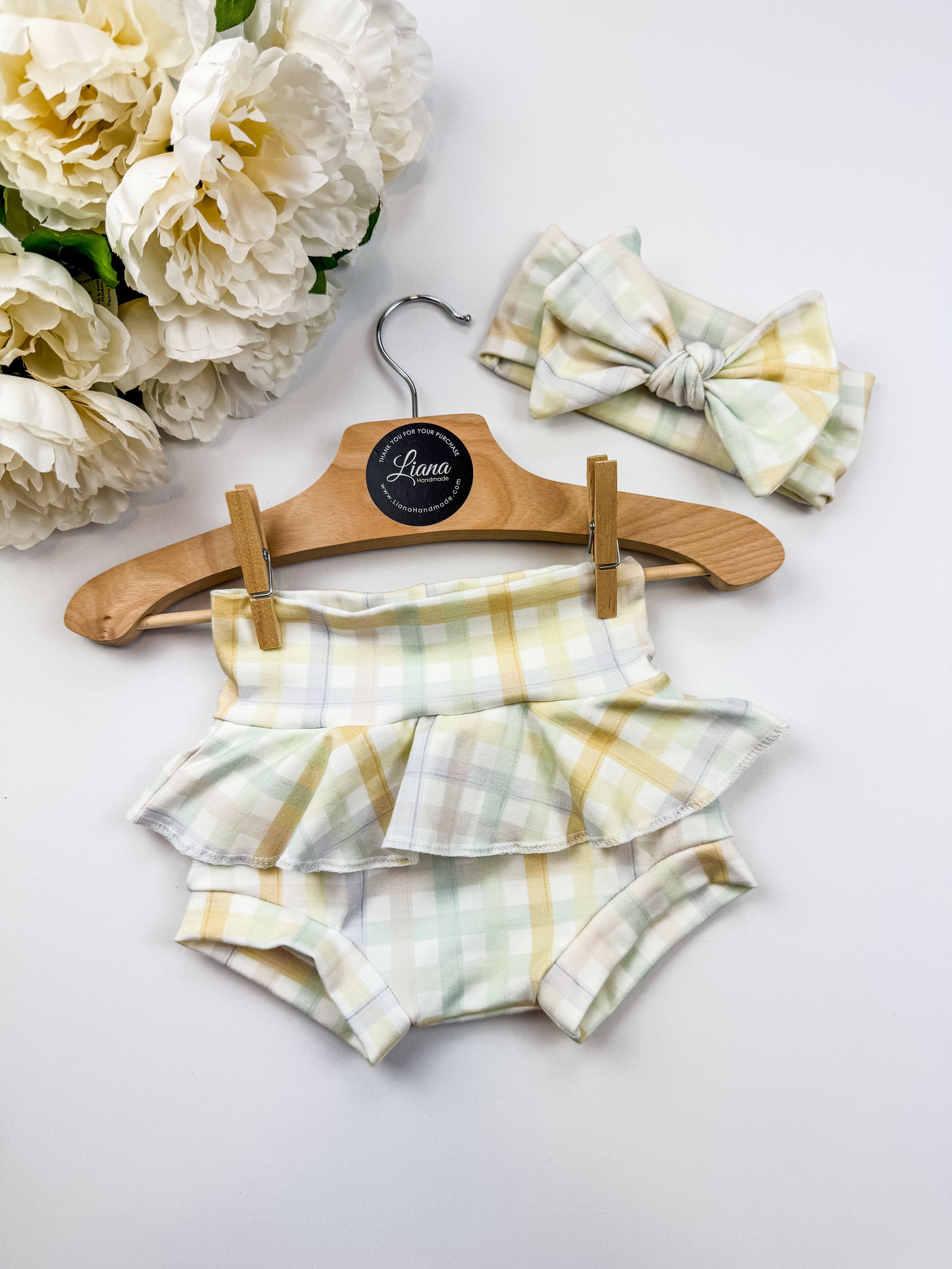 Spring Bummie with Headband: Assorted Prints, Bunny or Plaid