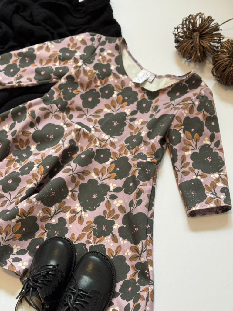 Lavender Floral Knit Toddler Dress: Handmade Purple Twirl Dress