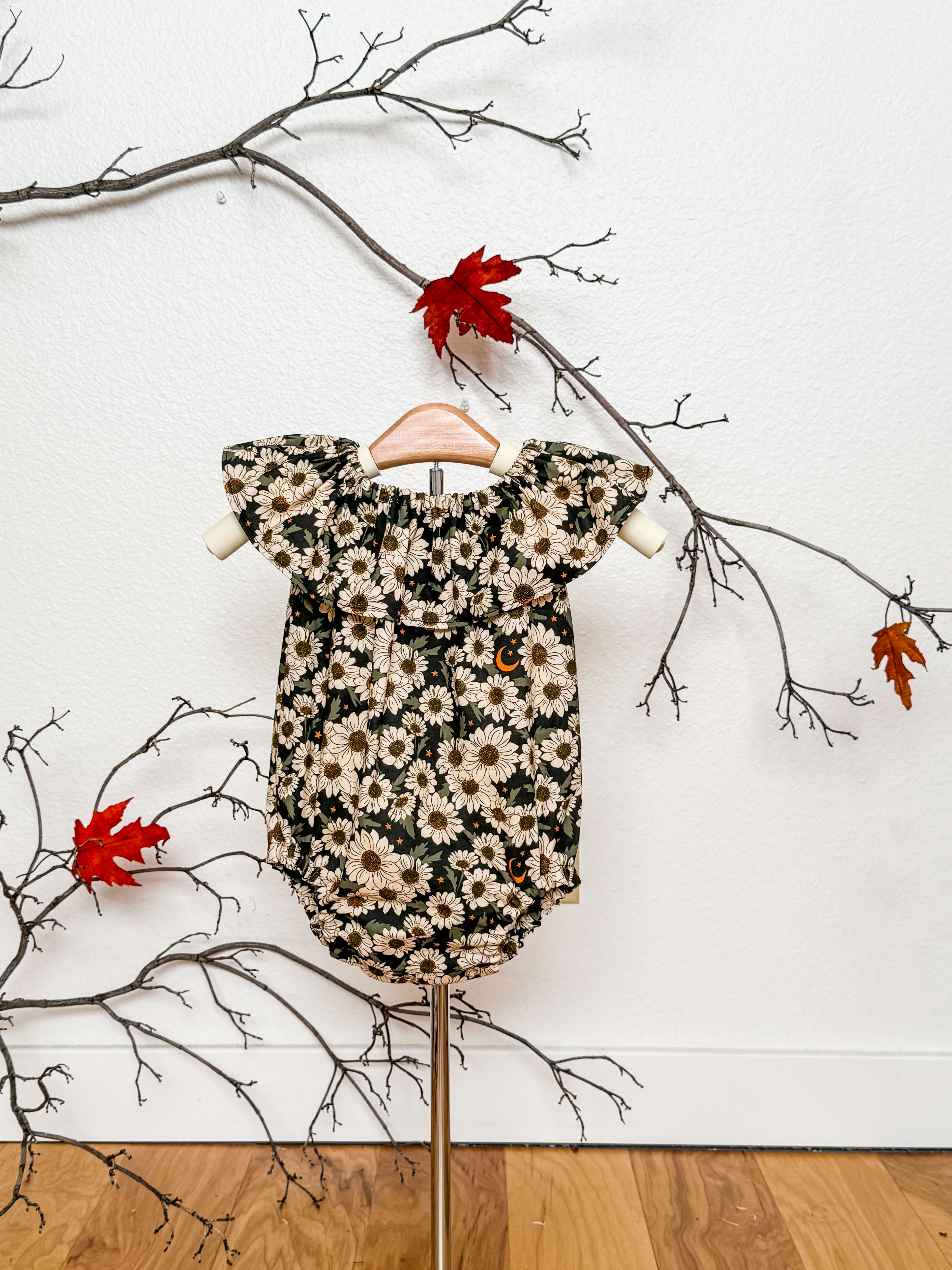 Daisy and Moon Romper: Ruffle Black and White