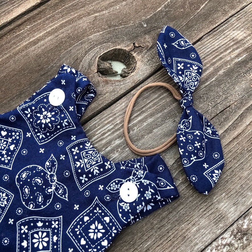 Cross Top and Bloomer Set: Cowgirl Top, Red Bandana, Handmade Baby Outfit