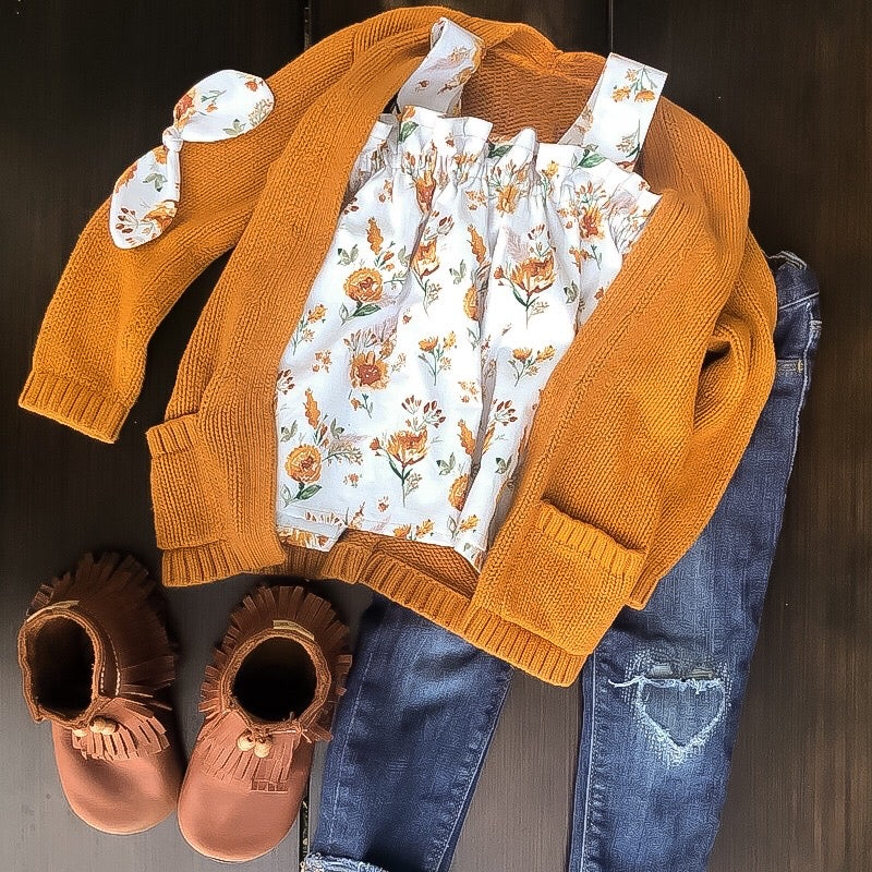 Toddler Girl Top and Bloomers Sets: Rust Floral or Yellow Prairie Adjustable Straps