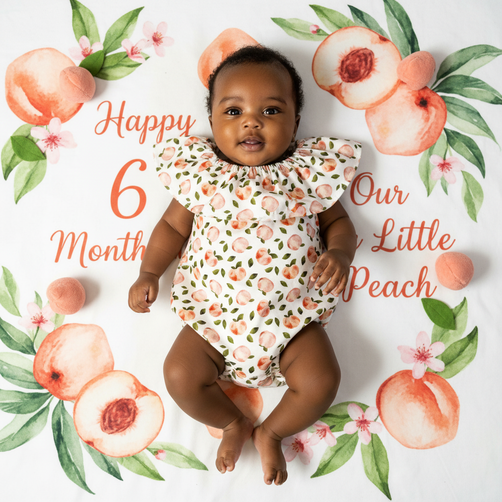 Peach Fruit Print: Ruffle Neck Romper