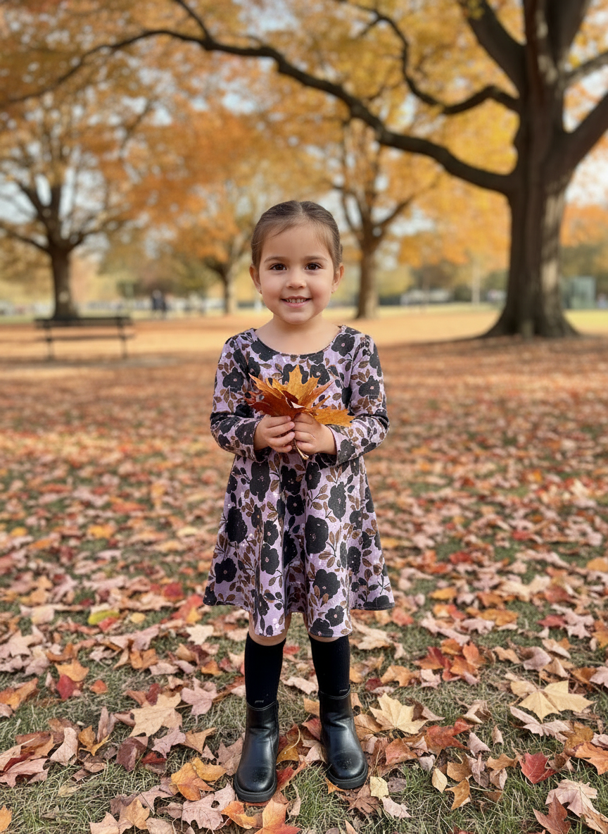 Lavender Floral Knit Toddler Dress: Handmade Purple Twirl Dress