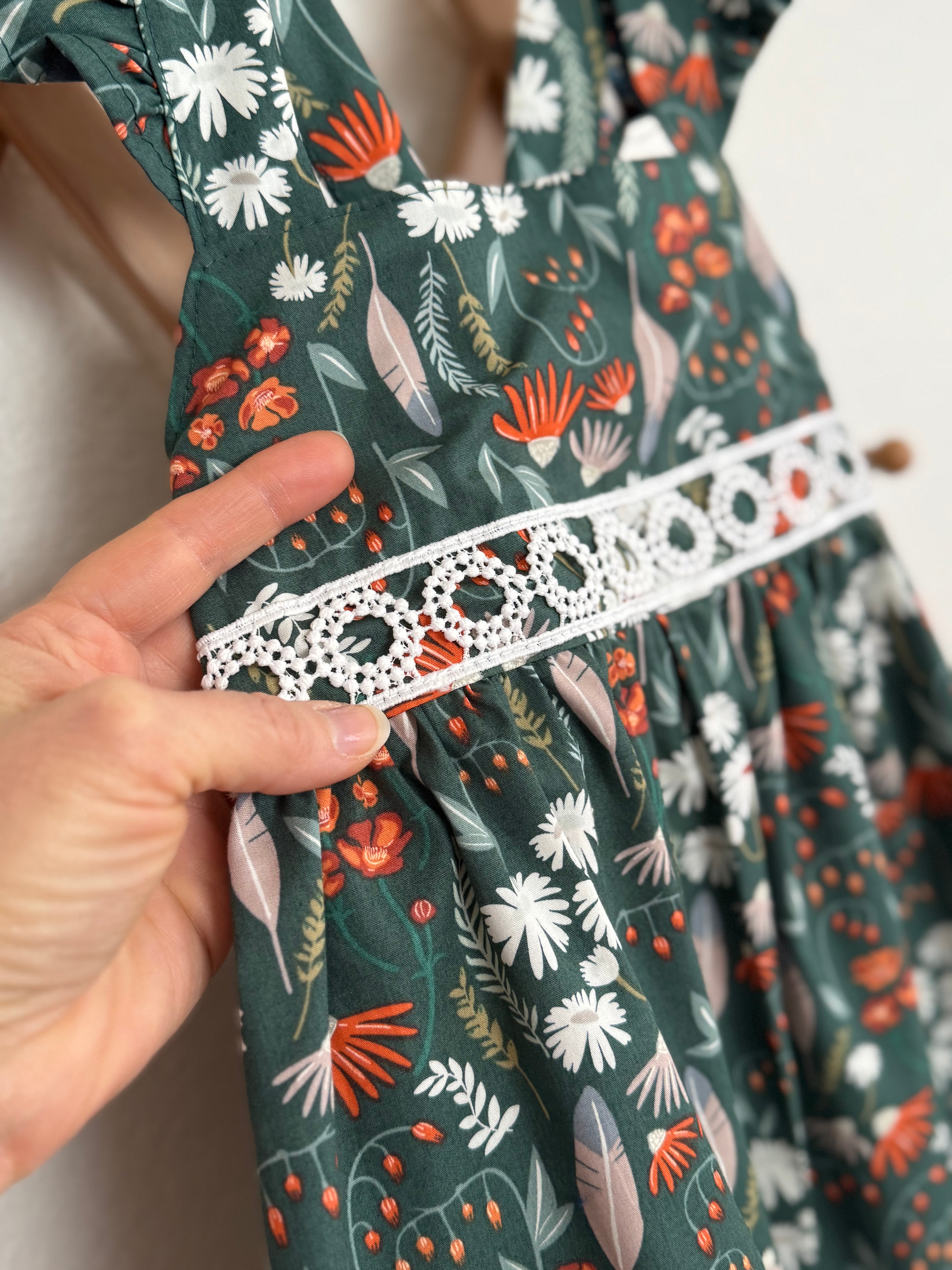 Green Toddler Feathers & Floral Dress