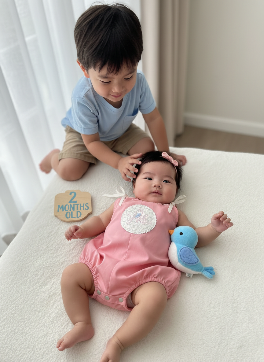 Baby Bird Embroidered Pink Baby Romper