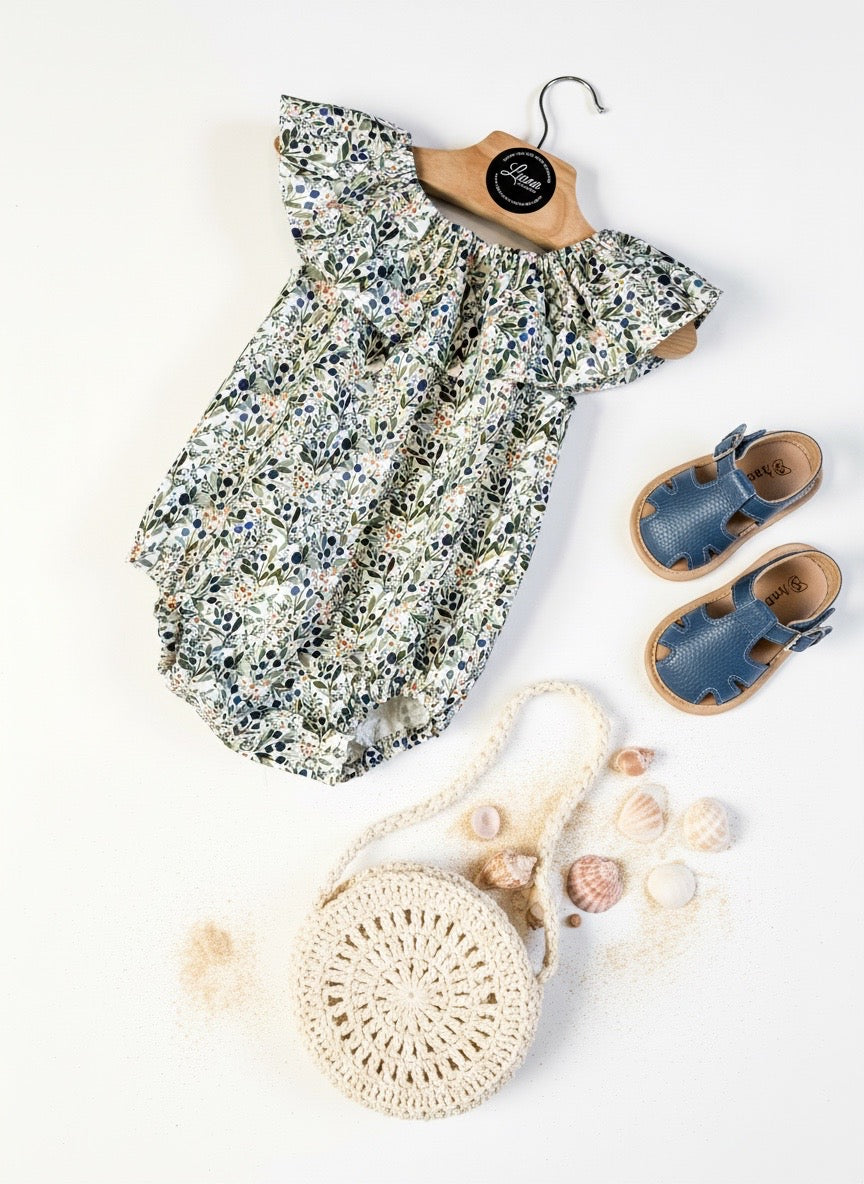 Blueberry Fruit Ruffle Neck Romper