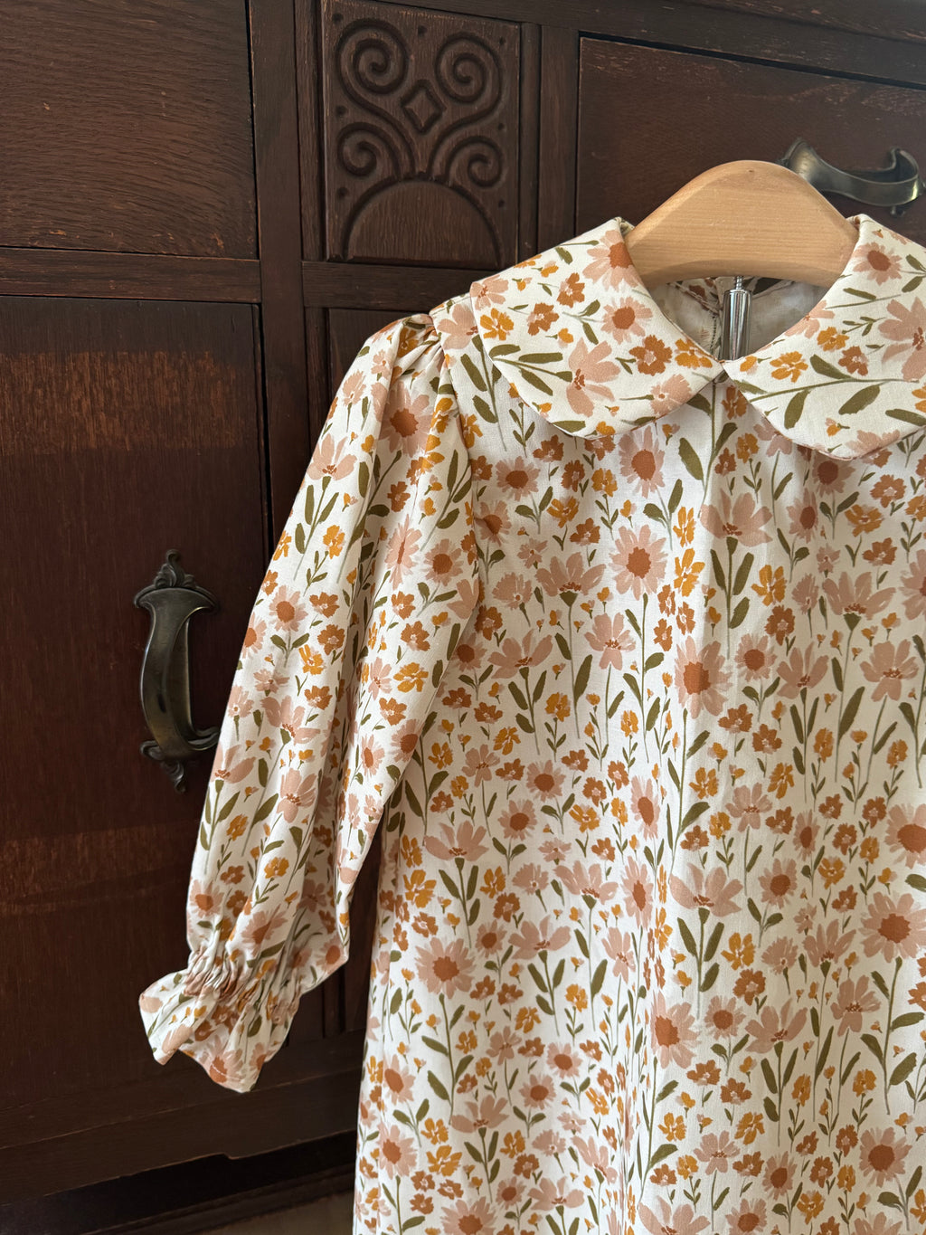 Toddler Dress: Neatural Floral with PeterPan Collar
