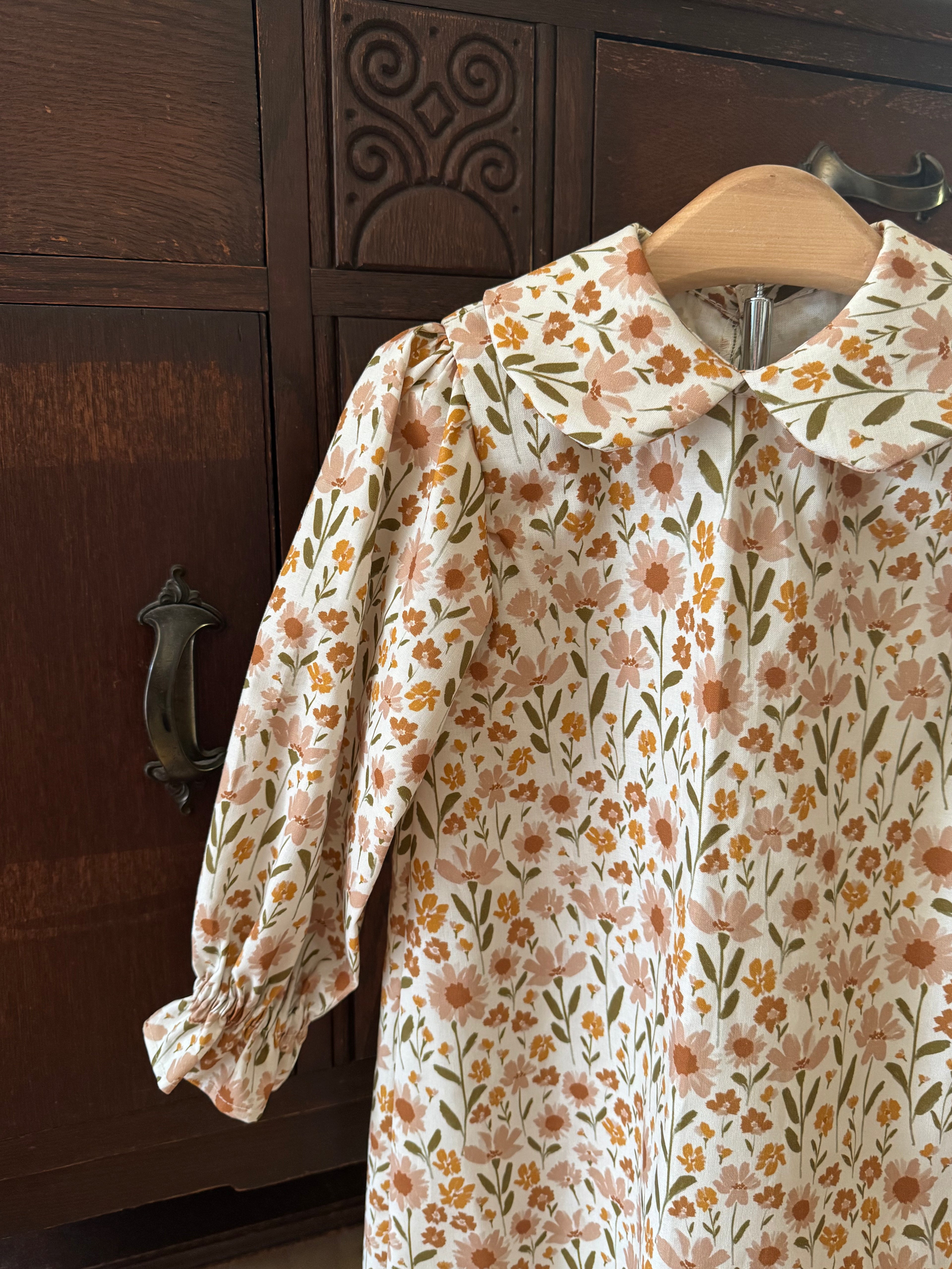 Toddler Dress: Neatural Floral with PeterPan Collar