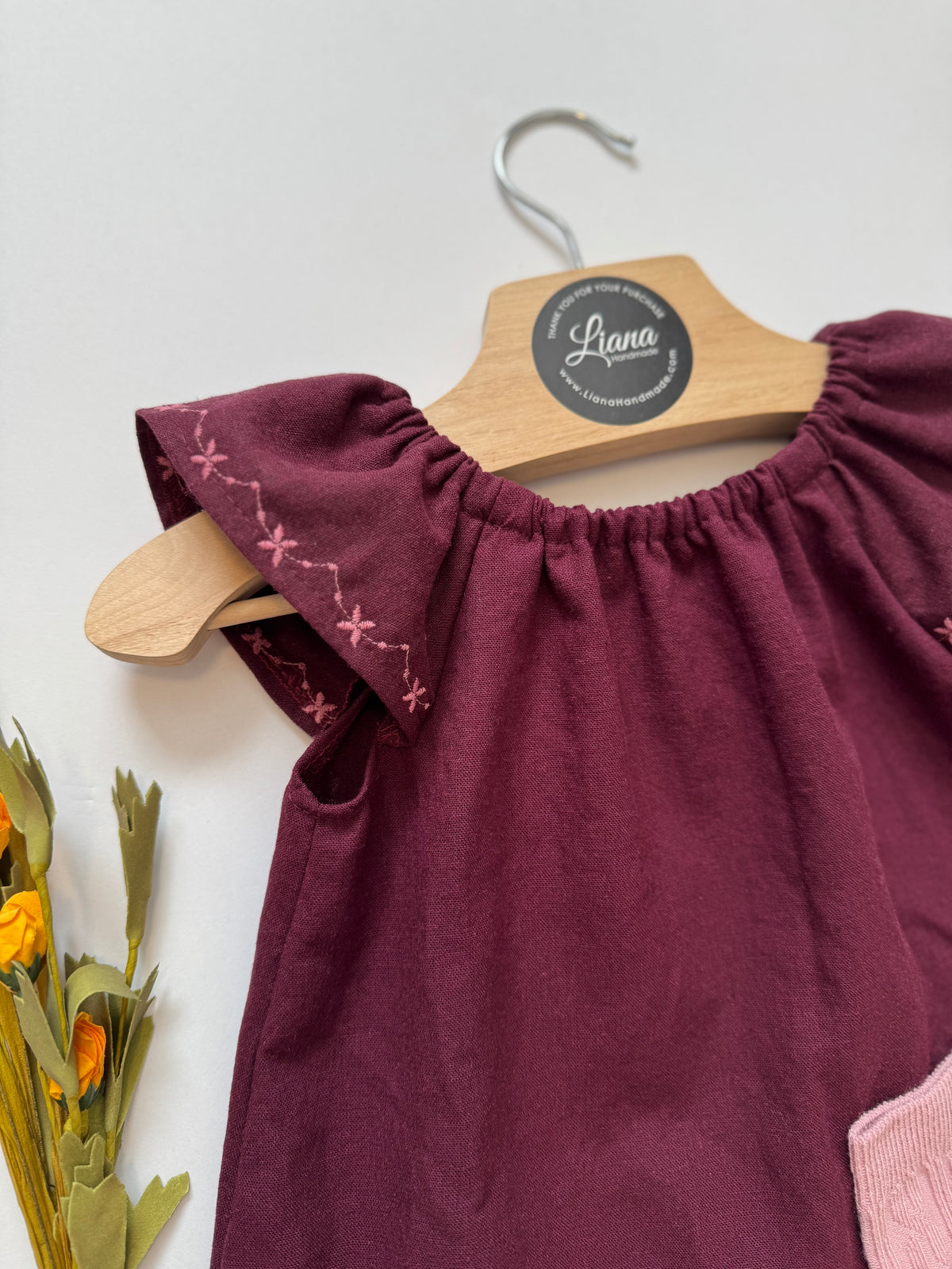 Linen Dress With Embroidered Sleeve: Plum Baby Dress