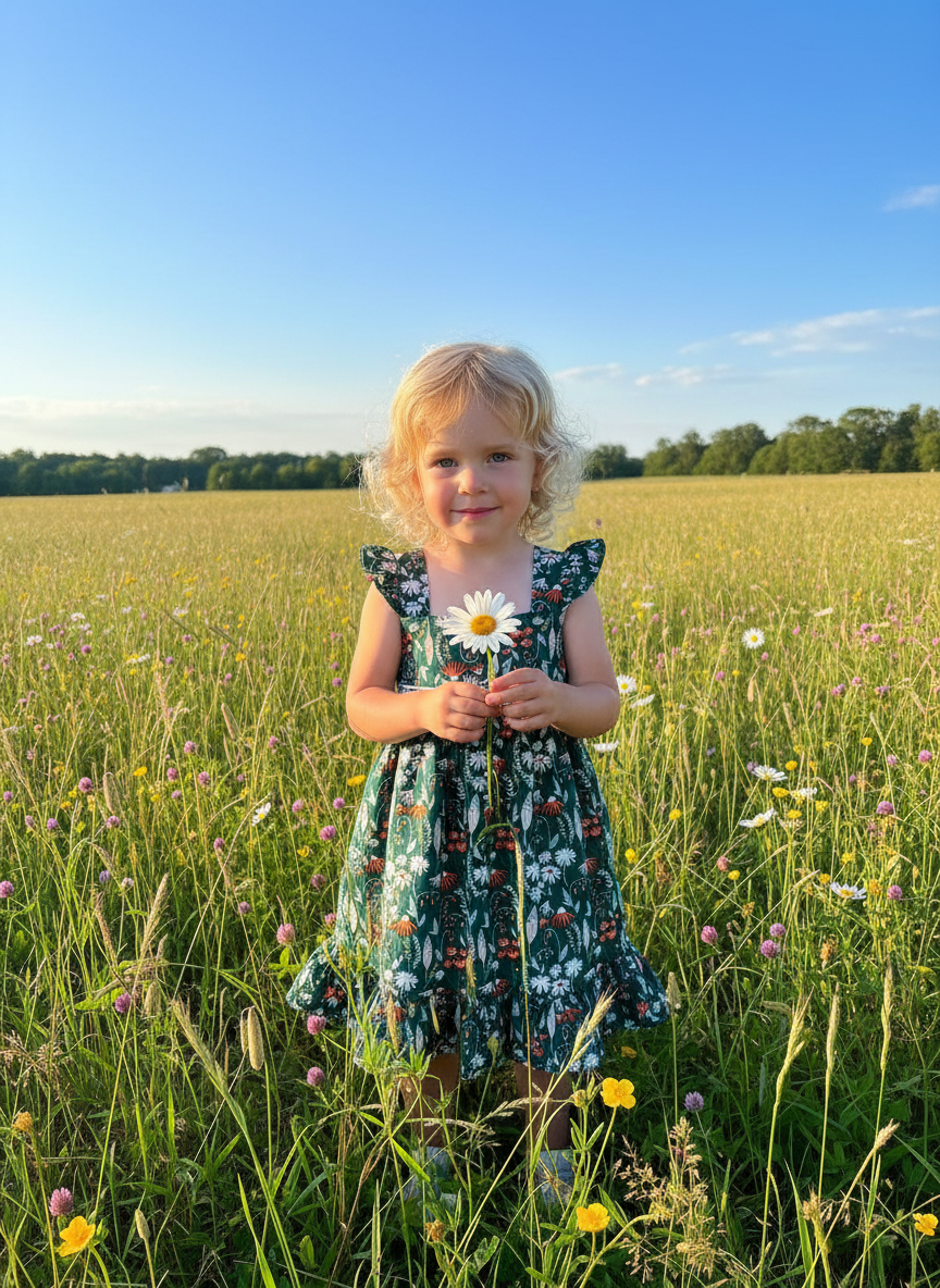 Green Toddler Feathers & Floral Dress
