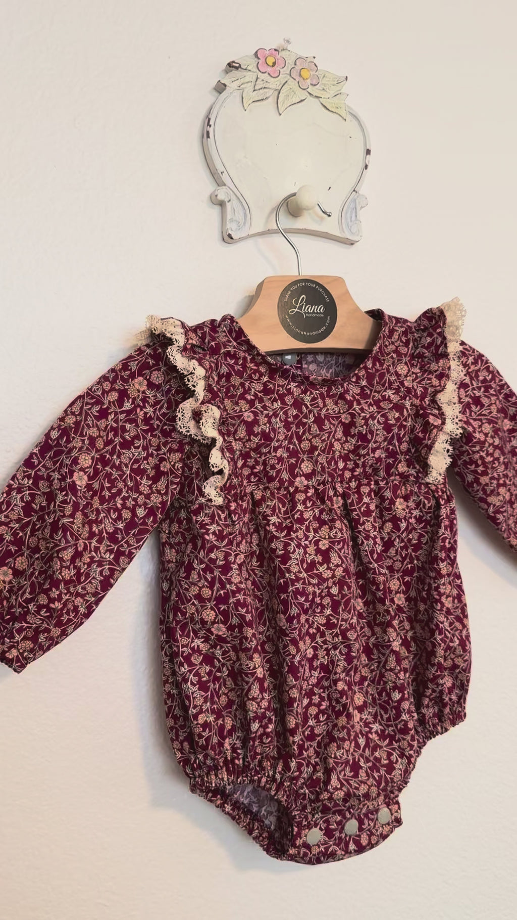Plum Floral Romper: Long Sleeve Romper, Ruffles, Toddler, Baby