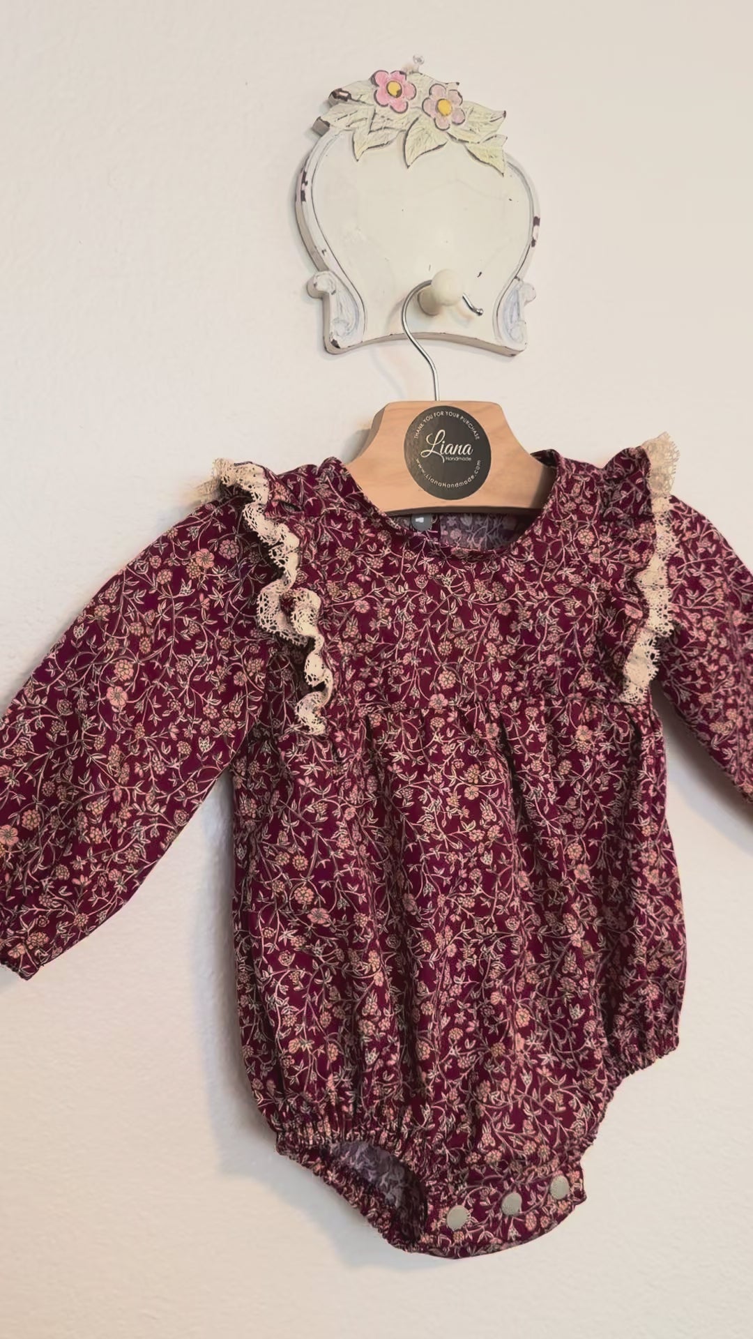 Plum Floral Romper: Long Sleeve Romper, Ruffles, Toddler, Baby