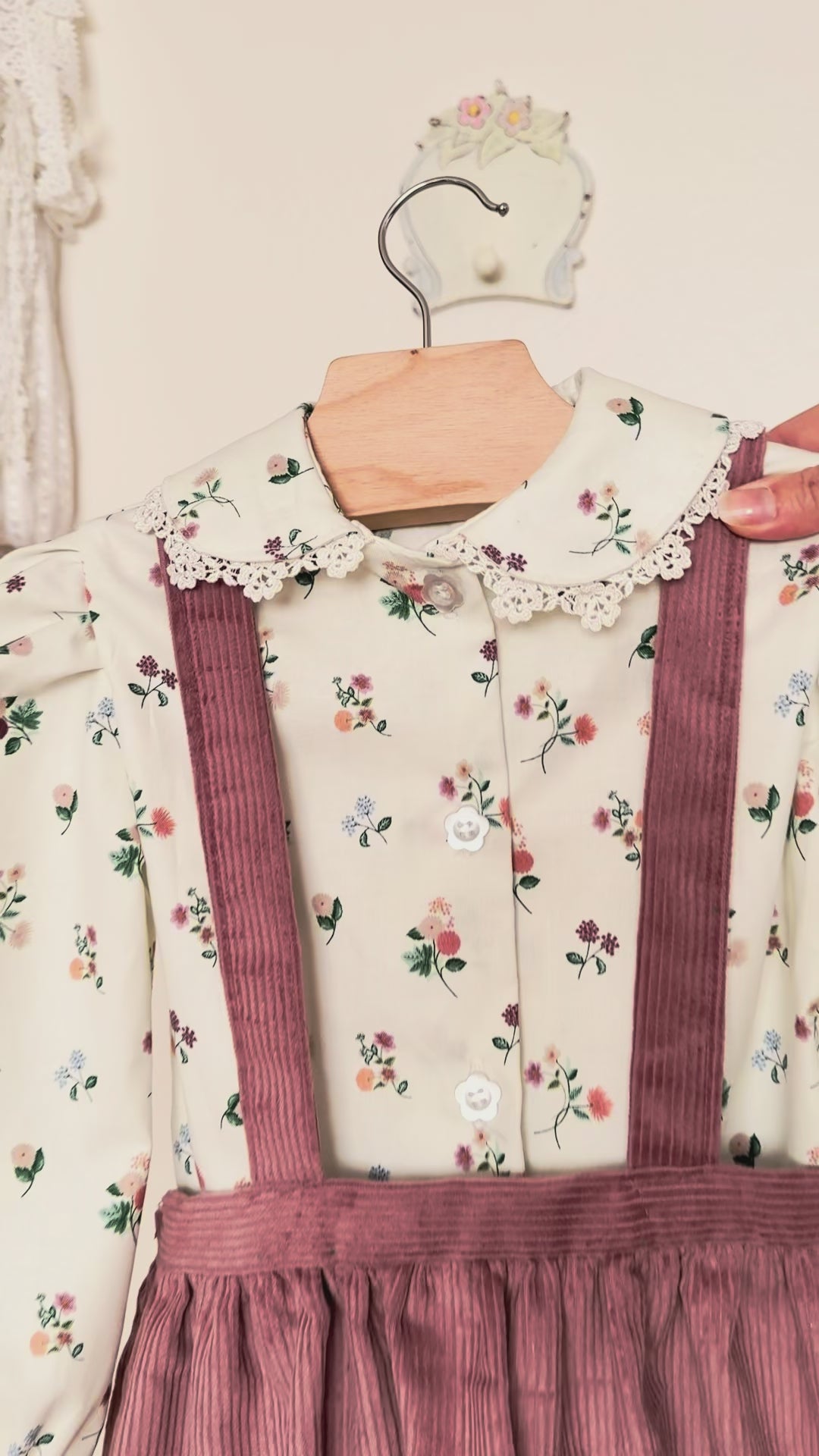 Toddler Two Piece Set, Peter Pan Floral Blouse with Corduroy Skirt, Handmade