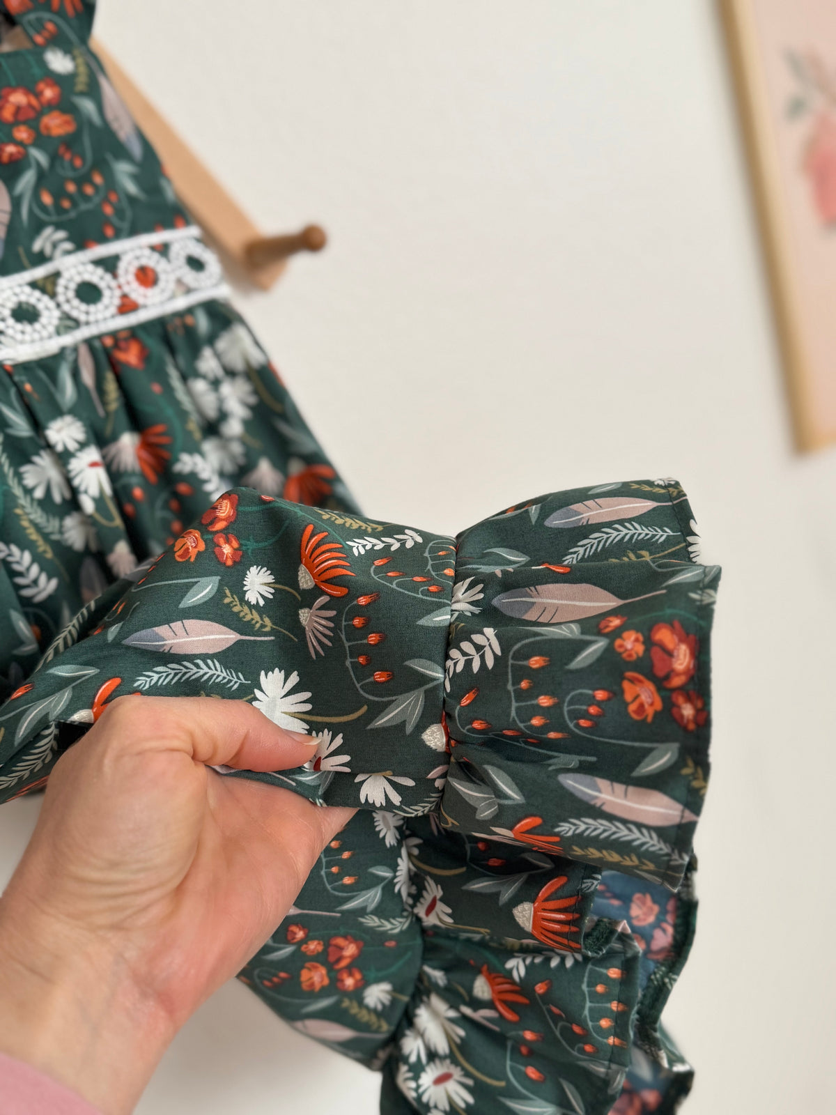 Green Toddler Feathers & Floral Dress